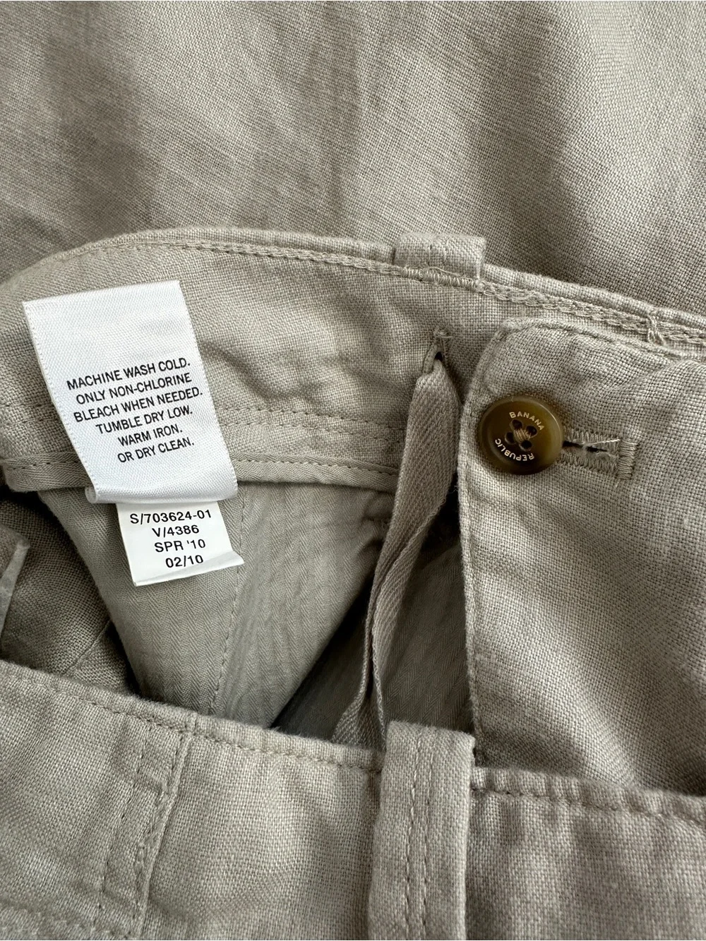 Banana Republic Women's 100% Linen Pants Beige Button Fly Straight Leg 30×30